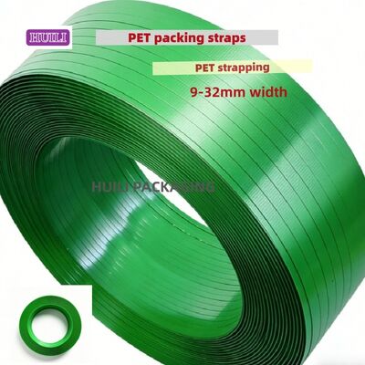 9-25mm PP PET strapping​ Green PET Packaging Belt PET strap with 100% PET bottle flakes