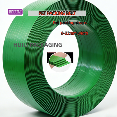 9–25 mm PET strapping belt with high tensile strength made from recycled PET bottle flakes for industrial packaging